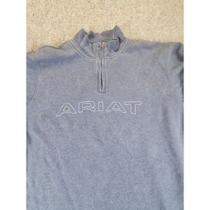 Ariat Sweater Mens Medium 1/4 Zip Blue Pullover Fleece Lined Thermal Nice 1536